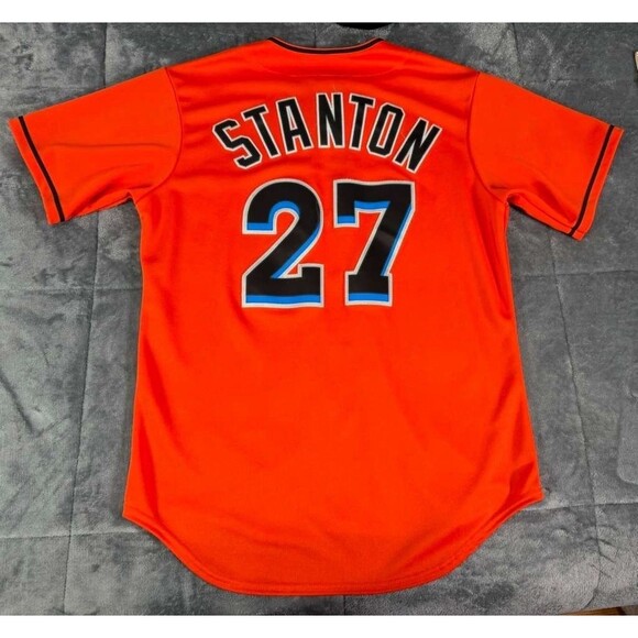 Miami Marlins Jersey Mens Medium Orange MLB Baseball Giancarlo Stanton Majestic - Picture 2 of 15